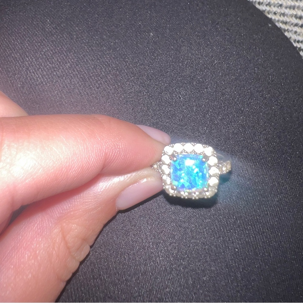 Sterling silver opal and white sapphire ring size 7